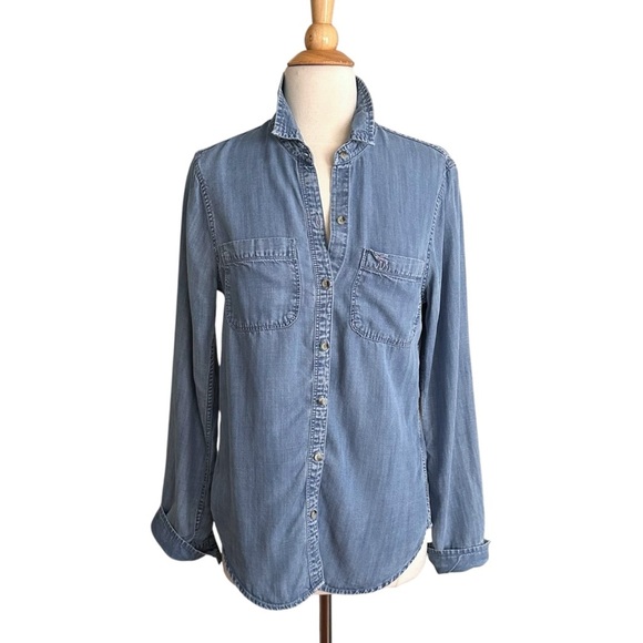 ABERCROMBIE & FITCH Blue Chambray Long Sleeve Button Down Shirt Classic Casual S - Picture 13 of 13